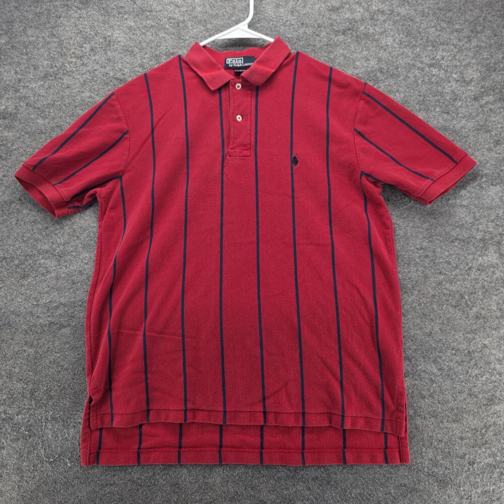 Polo By Ralph Lauren Polo Shirt Mens L Red Striped 100% Cotton Collared